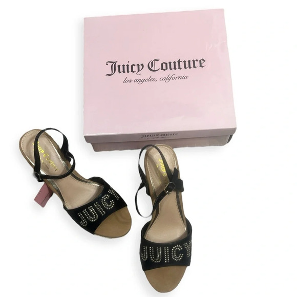 Juicy Couture Black Metal Stud Espadrille Platform Ankle Strap Wedge Sandals 9 - Picture 6 of 14